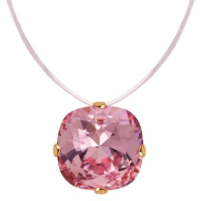 Collar invisible, cristal cuadrado de 10 mm - oro - rosa claro