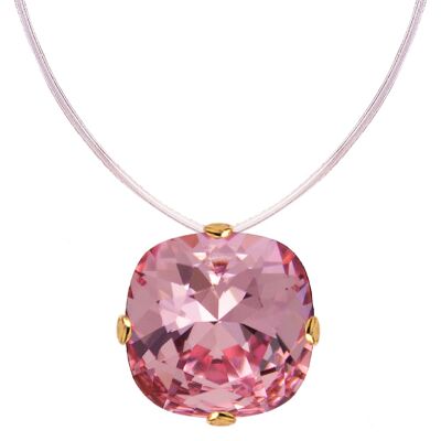 Invisible necklace, 10mm square crystal - gold - Light Rose