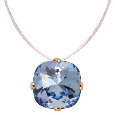Invisible necklace, 10mm square crystal - gold - Light saphire