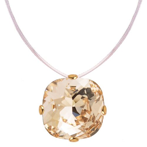 Invisible necklace, 10mm square crystal - gold - Light Silk