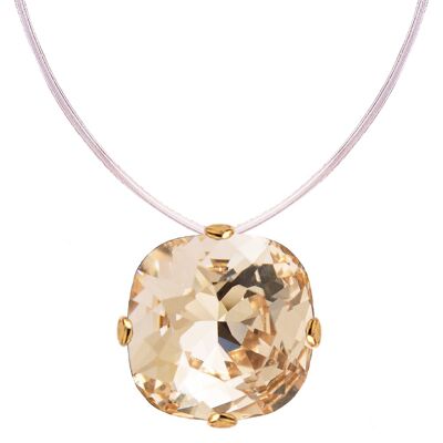 Unsichtbare Halskette, quadratischer 10-mm-Kristall - Gold - Light Silk