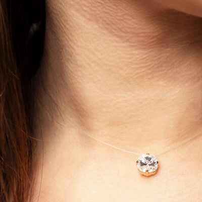 Invisible necklace, 10mm square crystal - silver - Rose Peach