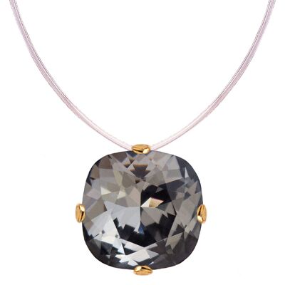 Invisible necklace, 10mm square crystal - gold - Silvernight