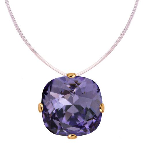 Invisible necklace, 10mm square crystal - gold - tanzanite