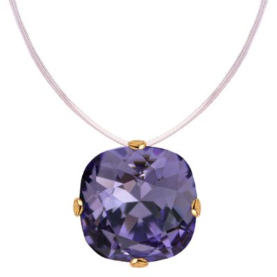 Collier invisible, cristal carré 10mm - or - tanzanite