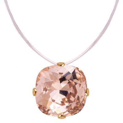 Invisible necklace, 10mm square crystal - gold - vintage rose