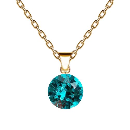 Circle necklace, 8mm crystal with holder (silver trim only) - gold - Blue Zircon