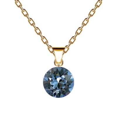 Circle necklace, 8mm crystal with holder (silver trim only) - gold - Denim Blue