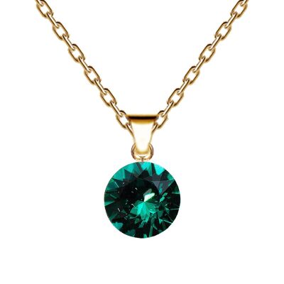 Circle necklace, 8mm crystal with holder (silver trim only) - gold - emerald