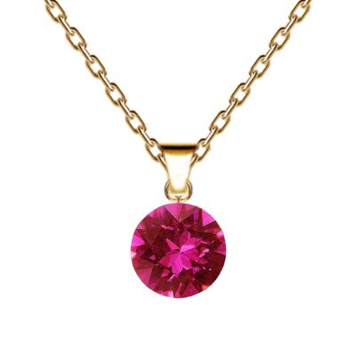 Circle necklace, 8mm crystal with holder (silver trim only) - gold - fuchsia