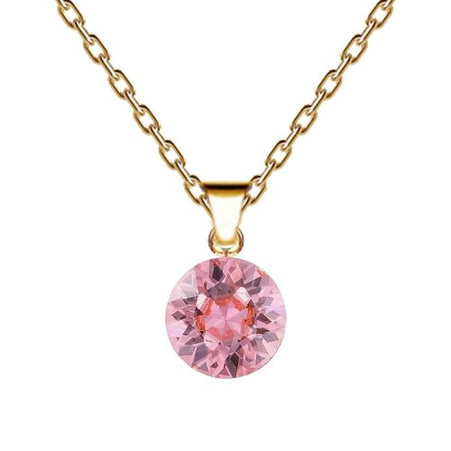 Circle necklace, 8mm crystal with holder (silver trim only) - gold - Light Rose