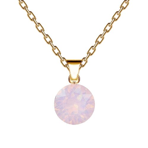 Circle necklace, 8mm crystal with holder (silver trim only) - gold - Rose Water Opal