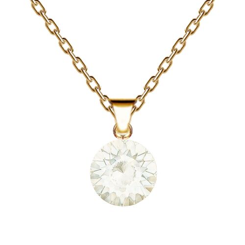 Circle necklace, 8mm crystal with holder (silver trim only) - gold - White Opal