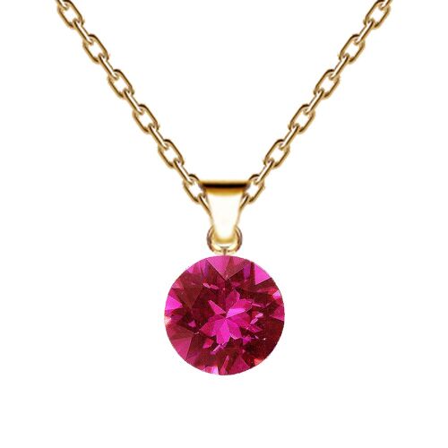Circle necklace, 8mm crystal with holder (silver trim only) - silver - fuchsia