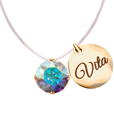 Invisible necklace with a personalized word medallion - gold - aurore borale