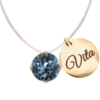 Invisible necklace with personalized word medallion - gold - Denim Blue
