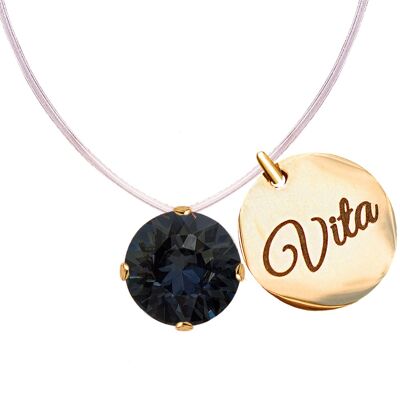Invisible necklace with personalized word medallion - gold - Silvernight