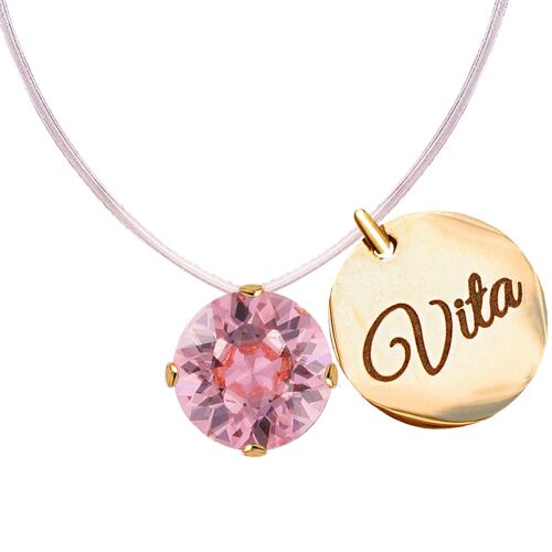 Invisible necklace with personalized word medallion - gold - Light Rose