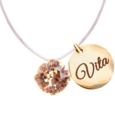 Invisible necklace with personalized word medallion - gold - Light Peach