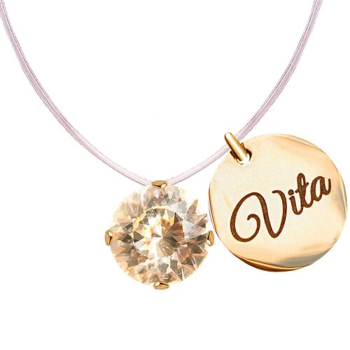 Invisible necklace with personalized word medallion - gold - Golden Shadow