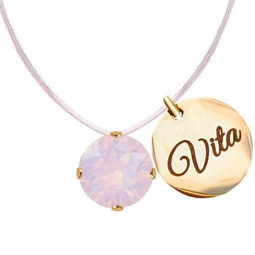 Invisible Necklace with Personalized Word Medallion - Gold - Rose Water Opal