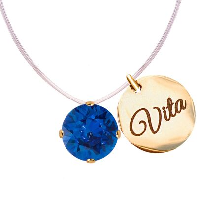 Collier invisible avec une médaille mot personnalisée - or - saphir