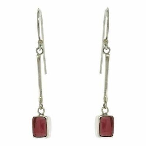 Garnet Cabochon Rectangle Silver Earrings with Presentation Box