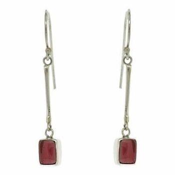 Boucles d'oreilles grenat cabochon rectangle en argent avec boîte de présentation 1