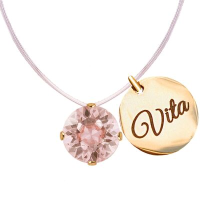Collier invisible avec médaillon mot personnalisé - argent - rose vintage