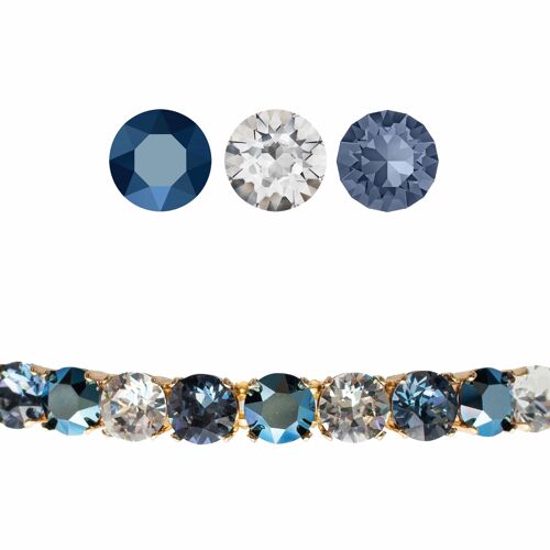 Small Crystal Bracelet, 8mm Crystals - Gold - Metallic / Crystal / Denim Blue