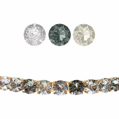 Kleines Kristallarmband, 8 mm Kristalle - Silber - Silberne Patina / schwarzer Diamant / silberner Farbton