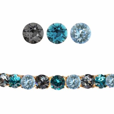 Small Crystal bracelet, 8mm crystals - silver - Black Diamond / Indicolite / Aqua
