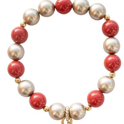 Pearl bracelet with drops - gold - coral / almond - s