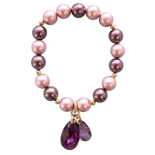 Pearl bracelet with drops - gold - Cream / Powder Rose - S