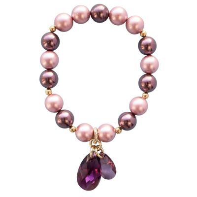 Pearl bracelet with drops - gold - Cream / Powder Rose - M