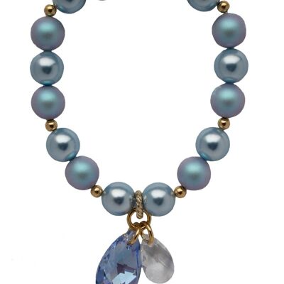 Bracelet perle avec gouttes - Argent - Bleu Clair / Bleu Clair Irid - S