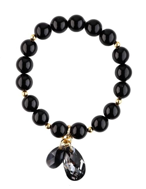 Pearl bracelet with drops - silver - mystic black - l