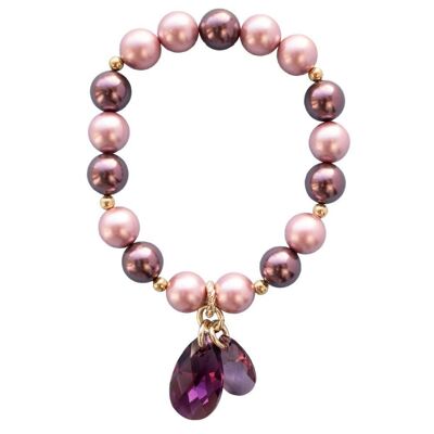 Pulsera de perlas con gotas - Plata - Crema / Rosa empolvado - S