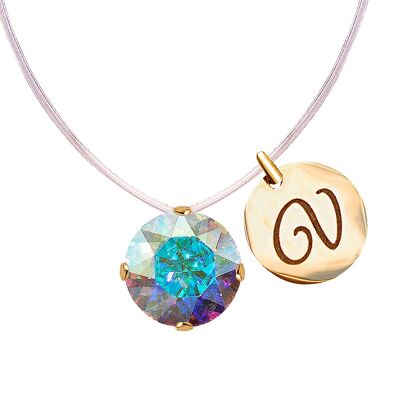 Invisible necklace with personalized letter medallion - gold - aurore borale