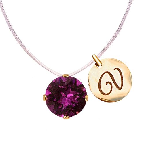 Invisible necklace with personalized letter medallion - gold - amethystyst