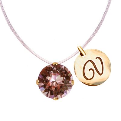 Invisible necklace with personalized letter medallion - gold - blush Rose