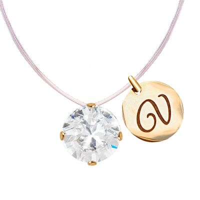 Invisible necklace with personalized letter medallion - gold - Crystal