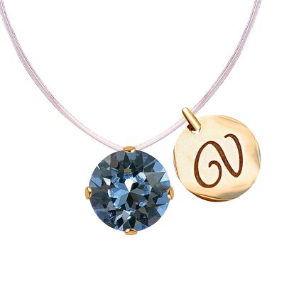 Invisible necklace with personalized letter medallion - gold - Denim Blue