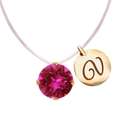 Unsichtbare Halskette mit personalisiertem Buchstabenmedaillon - Gold - Fuchsia