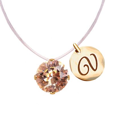 Invisible necklace with personalized letter medallion - gold - Light Peach