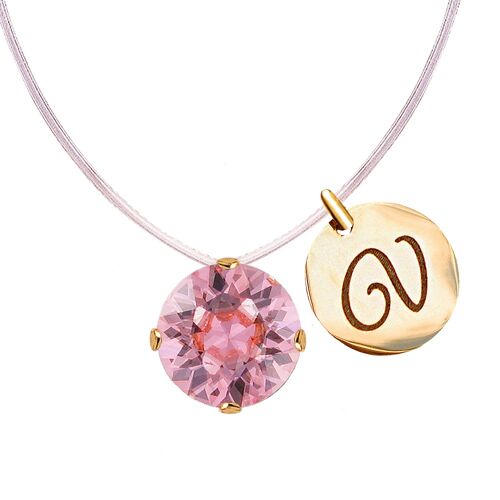 Invisible necklace with personalized letter medallion - gold - Light Rose