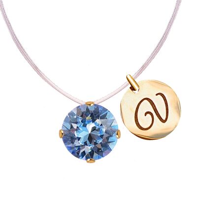Invisible necklace with personalized letter medallion - gold - Light saphire