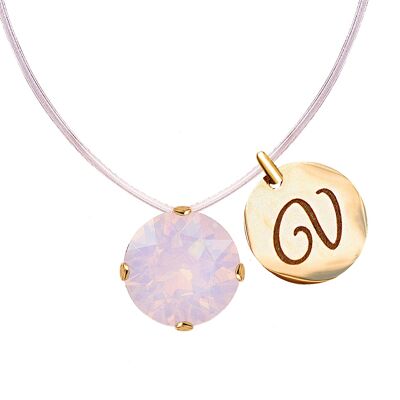 Collar invisible con medallón de letra personalizada - oro - Ópalo de agua de rosa