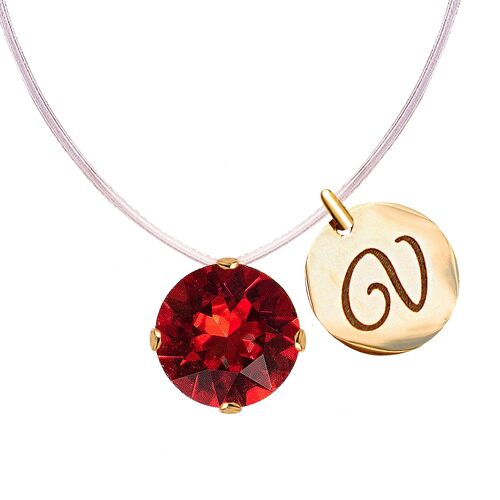 Invisible necklace with personalized letter medallion - gold - siam