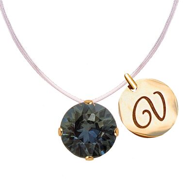 Invisible necklace with personalized letter medallion - gold - Black Diamond